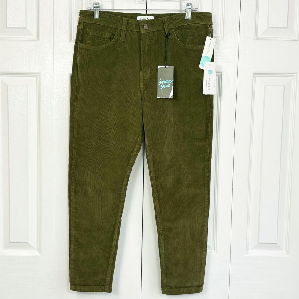 NWT Studio Blue Dark Olive Corduroy Kelly High Rise Skinny Jeans 12P